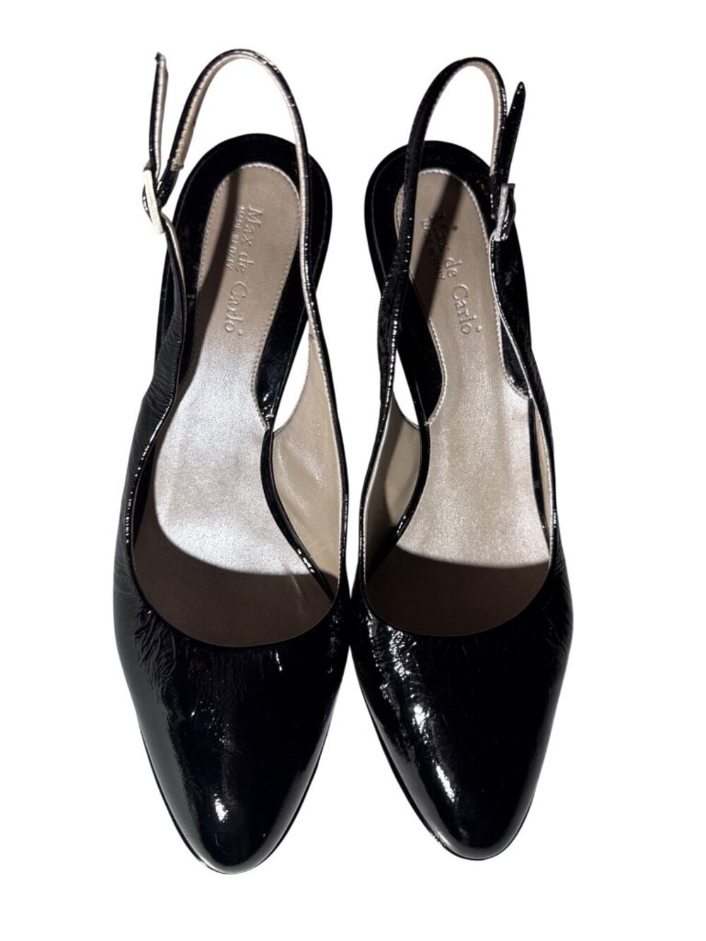 MAX DeCARLO Black Patent Leather Slingback Heels 9.5B Made In Italy - Picture 3 of 14